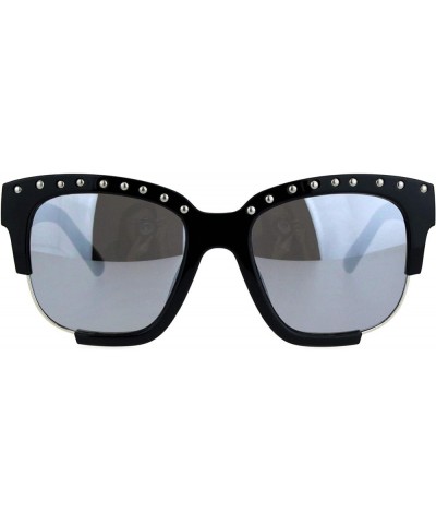 Womens Metal Studded Exposed Lens Plastic Horned Butterfly Sunglasses Black Silver Smoke $9.87 Rectangular