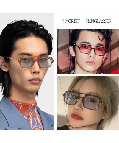 Retro 70s Flat Aviator Sunglasses Trendy Vintage Square Glasses for Women Men Metal Design Shades UV Protection C6-leopard /G...