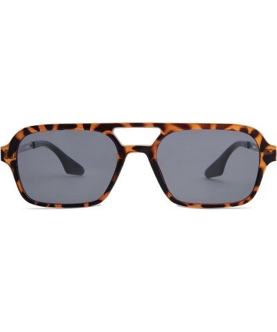 Retro 70s Flat Aviator Sunglasses Trendy Vintage Square Glasses for Women Men Metal Design Shades UV Protection C6-leopard /G...