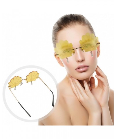 Shell Shaped Eyeglasses Rimless Wave Sunglasses Funny 90s Disco Party Eyewear for Men Women Yellow $10.78 Designer