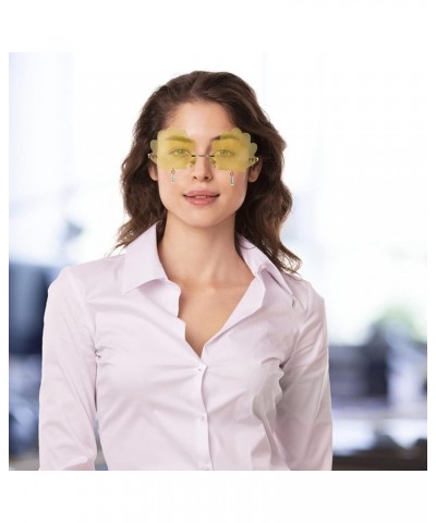 Shell Shaped Eyeglasses Rimless Wave Sunglasses Funny 90s Disco Party Eyewear for Men Women Yellow $10.78 Designer