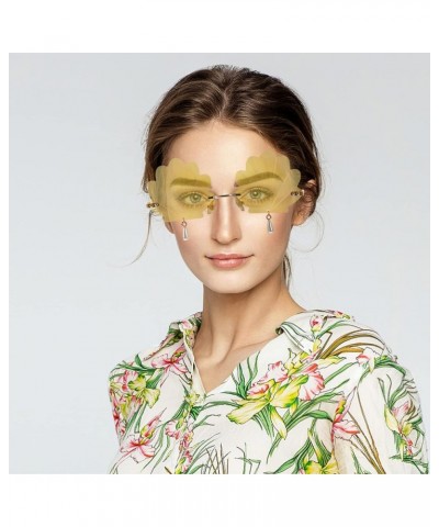 Shell Shaped Eyeglasses Rimless Wave Sunglasses Funny 90s Disco Party Eyewear for Men Women Yellow $10.78 Designer