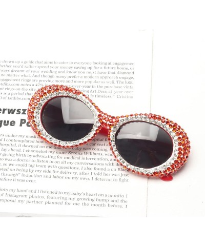 Bling Sunglasses Crystal Rhinestone Shades Retro oval Women Eyewear Red $10.75 Oval