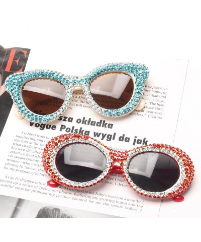 Bling Sunglasses Crystal Rhinestone Shades Retro oval Women Eyewear Red $10.75 Oval