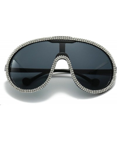 Fashion bling Rhinestone Sunglasses for Women Oversized Silver Shield Diamond Party Sun Glasses Summer Men Goggles White&blac...