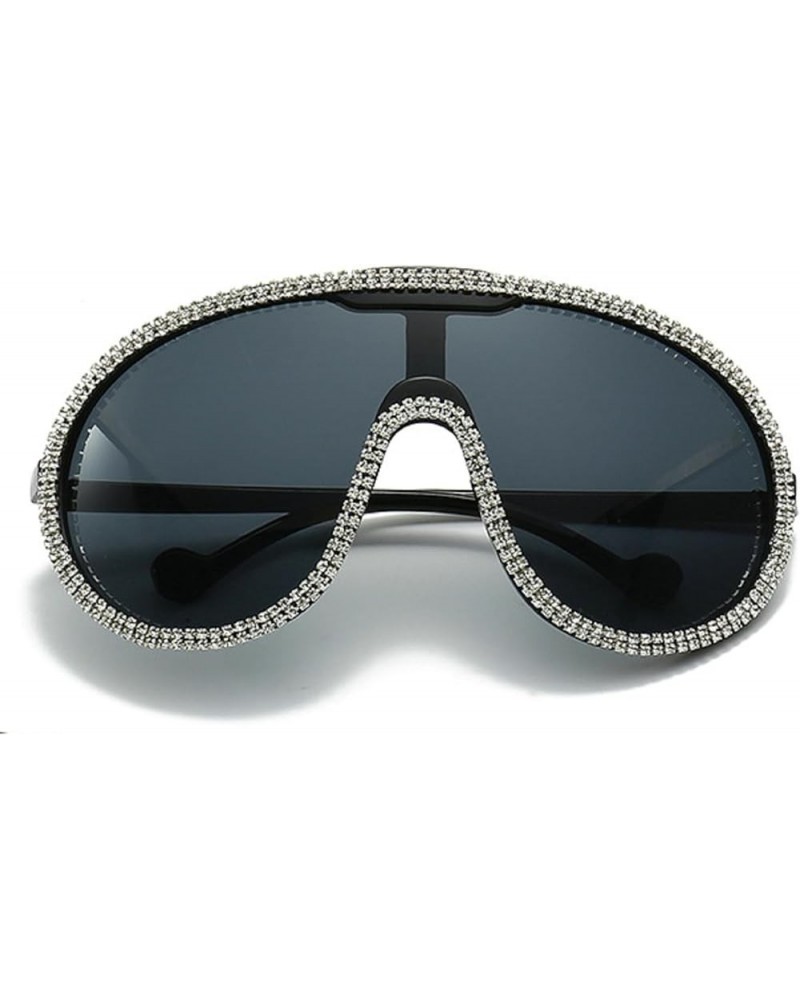 Fashion bling Rhinestone Sunglasses for Women Oversized Silver Shield Diamond Party Sun Glasses Summer Men Goggles White&blac...