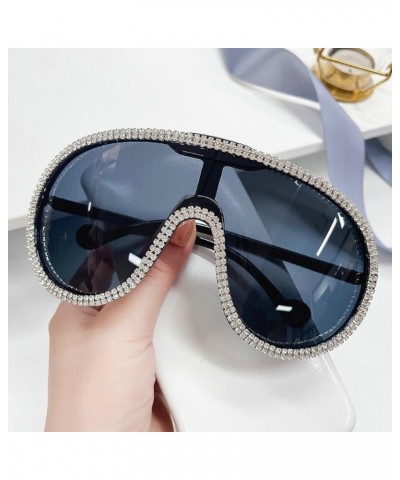 Fashion bling Rhinestone Sunglasses for Women Oversized Silver Shield Diamond Party Sun Glasses Summer Men Goggles White&blac...