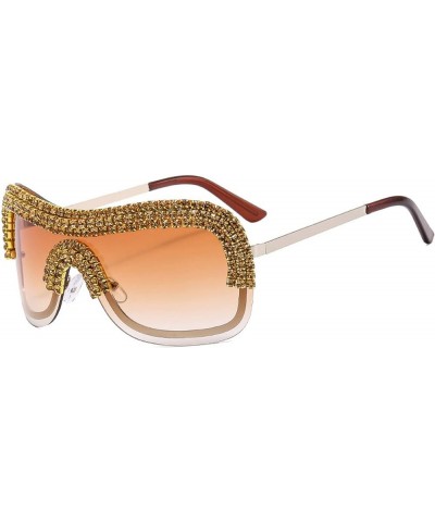 Oversized Y2k Sunglasses Women Metal Rimless Vintage Silver Sun Glasses Big Rhinestone Female Shades Brown $12.24 Rimless