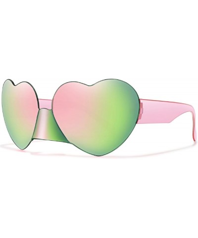 Fashion Rimless One-piece Heart Sunglasses for Women Fashion Cute Rave Party Decorations Sun Glasses 2pcs-pink Mirror&red Mir...