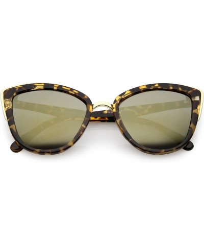 Women's Oversize Metal Trim Colored Mirror Lens Cat Eye Sunglasses 51mm Tortoise Gold / Gold Mirror $8.66 Cat Eye