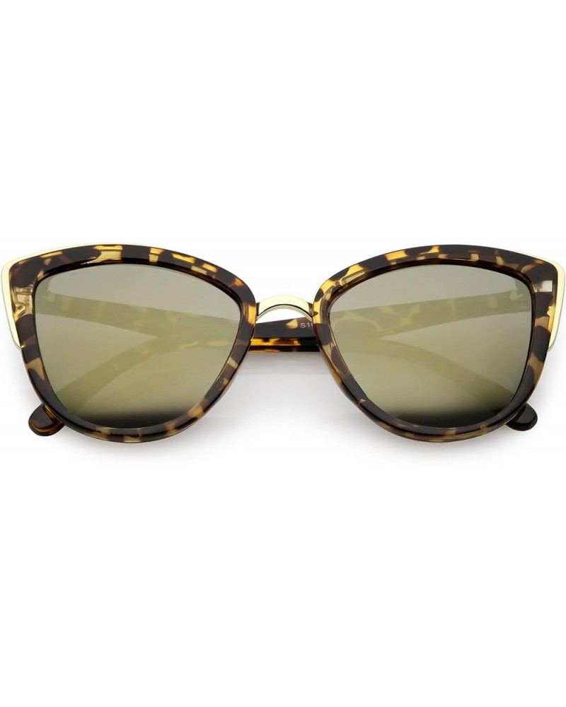 Women's Oversize Metal Trim Colored Mirror Lens Cat Eye Sunglasses 51mm Tortoise Gold / Gold Mirror $8.66 Cat Eye