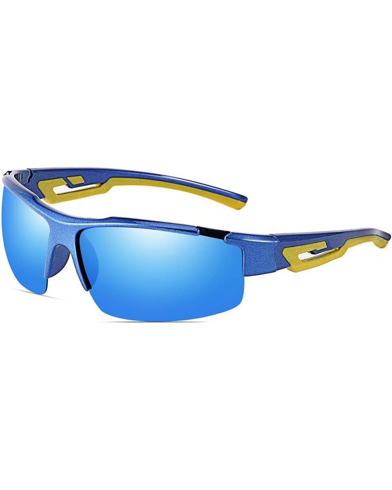 Sports Sunglasses for Men Polarized Cycling Sunglasses 100% UV Blocking Blue Blue $16.12 Rectangular