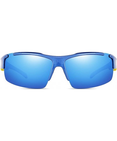 Sports Sunglasses for Men Polarized Cycling Sunglasses 100% UV Blocking Blue Blue $16.12 Rectangular