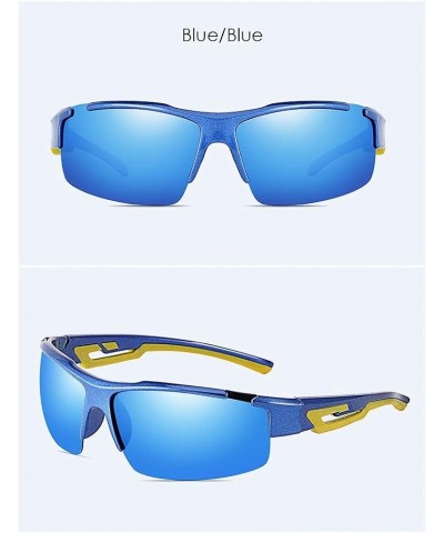 Sports Sunglasses for Men Polarized Cycling Sunglasses 100% UV Blocking Blue Blue $16.12 Rectangular