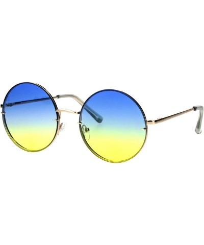 Round Circle Fashion Sunglasses Rims Behind Lens Spring Hinge UV 400 Gold (Blue Yellow) $8.64 Round