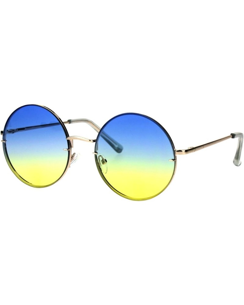 Round Circle Fashion Sunglasses Rims Behind Lens Spring Hinge UV 400 Gold (Blue Yellow) $8.64 Round