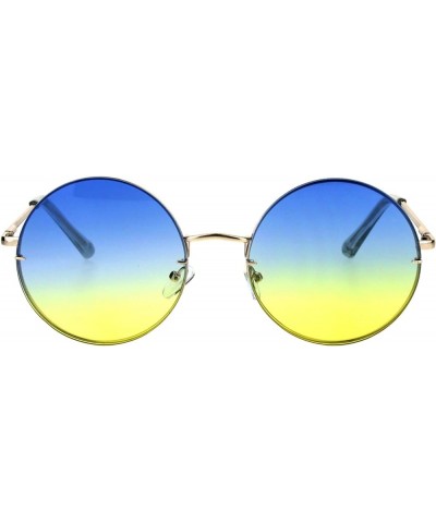 Round Circle Fashion Sunglasses Rims Behind Lens Spring Hinge UV 400 Gold (Blue Yellow) $8.64 Round