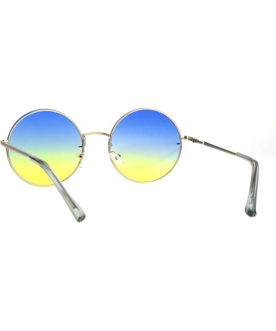 Round Circle Fashion Sunglasses Rims Behind Lens Spring Hinge UV 400 Gold (Blue Yellow) $8.64 Round