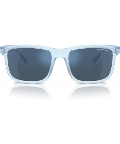 Men's Ax4145sf Low Bridge Fit Square Sunglasses Shiny Transparent Blue/Dark Blue Mirrored Blue $34.83 Square