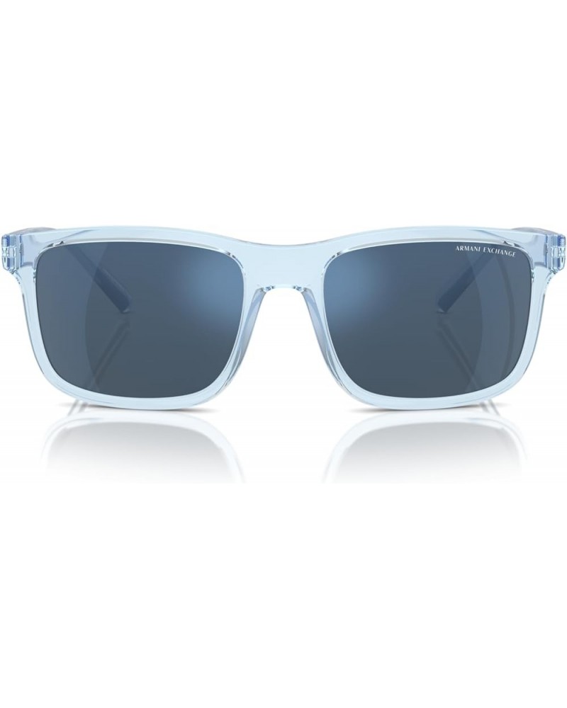 Men's Ax4145sf Low Bridge Fit Square Sunglasses Shiny Transparent Blue/Dark Blue Mirrored Blue $34.83 Square