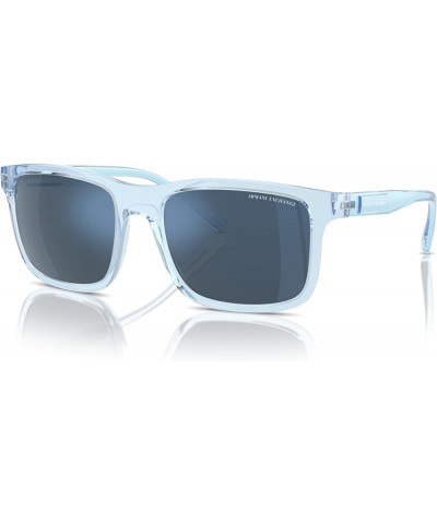 Men's Ax4145sf Low Bridge Fit Square Sunglasses Shiny Transparent Blue/Dark Blue Mirrored Blue $34.83 Square