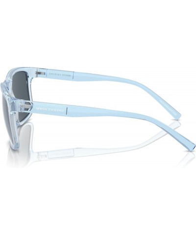 Men's Ax4145sf Low Bridge Fit Square Sunglasses Shiny Transparent Blue/Dark Blue Mirrored Blue $34.83 Square