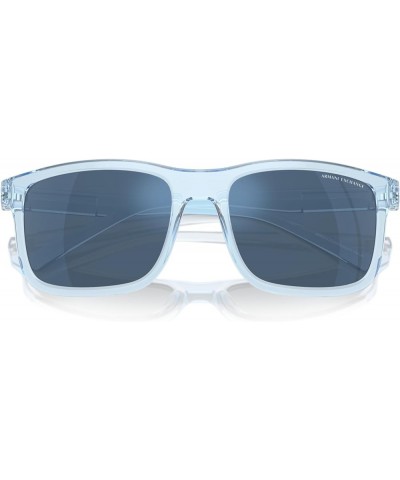 Men's Ax4145sf Low Bridge Fit Square Sunglasses Shiny Transparent Blue/Dark Blue Mirrored Blue $34.83 Square