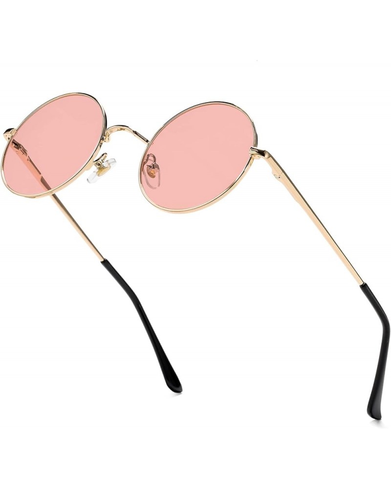 Round Lennon Glasses Round Polarized Sunglasses for Women Men Small Circle Sunnies Gold/Clear Pink $10.25 Oversized