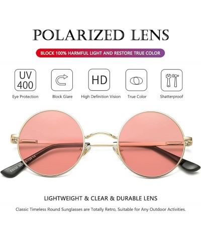 Round Lennon Glasses Round Polarized Sunglasses for Women Men Small Circle Sunnies Gold/Clear Pink $10.25 Oversized