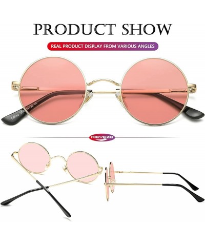 Round Lennon Glasses Round Polarized Sunglasses for Women Men Small Circle Sunnies Gold/Clear Pink $10.25 Oversized