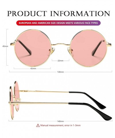 Round Lennon Glasses Round Polarized Sunglasses for Women Men Small Circle Sunnies Gold/Clear Pink $10.25 Oversized