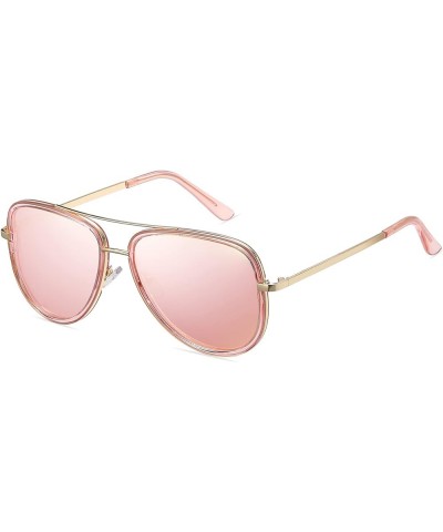 Polarized Aviator Sunglasses for Women Gold Frame Pink Lens $10.59 Aviator