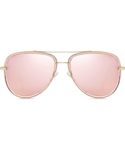 Polarized Aviator Sunglasses for Women Gold Frame Pink Lens $10.59 Aviator