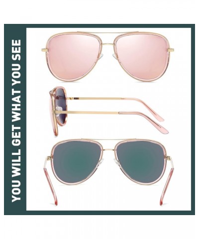 Polarized Aviator Sunglasses for Women Gold Frame Pink Lens $10.59 Aviator