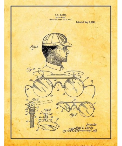 Sunglasses Patent Print Blueprint with Border (8.5" x 11") M15538 16" x 20" Golden Look $11.31 Rectangular