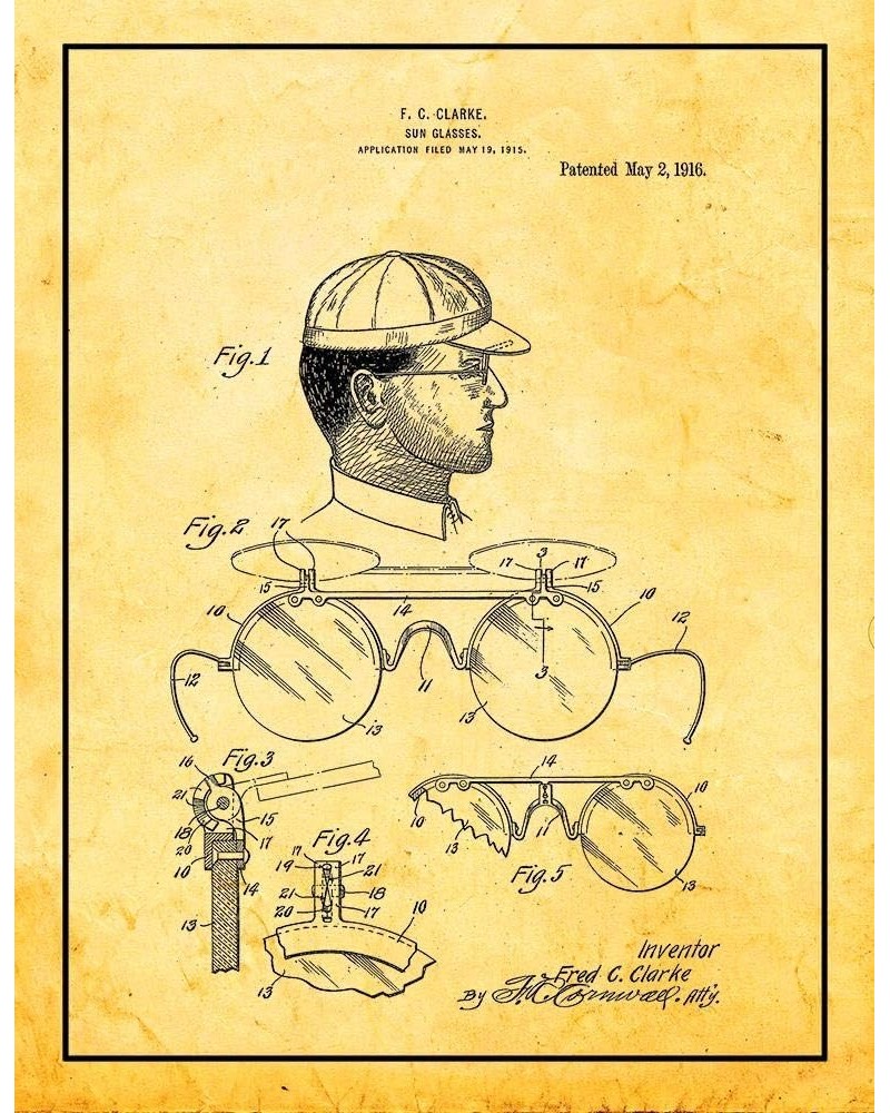 Sunglasses Patent Print Blueprint with Border (8.5" x 11") M15538 16" x 20" Golden Look $11.31 Rectangular