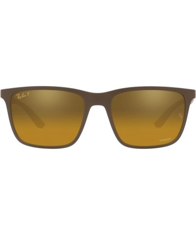 RB4385 Liteforce Rectangular Sunglasses Matte Brown/Brown Mirrored Gold Polarized $81.90 Rectangular