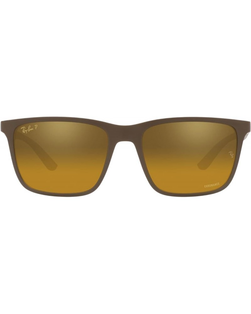 RB4385 Liteforce Rectangular Sunglasses Matte Brown/Brown Mirrored Gold Polarized $81.90 Rectangular