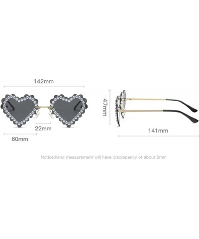 Cute Rimless Love Heart Pearl Sunglasses Women Diamond Heart Shaped Sun Glasses Party Festival Shimmering Bling Eyewear Black...