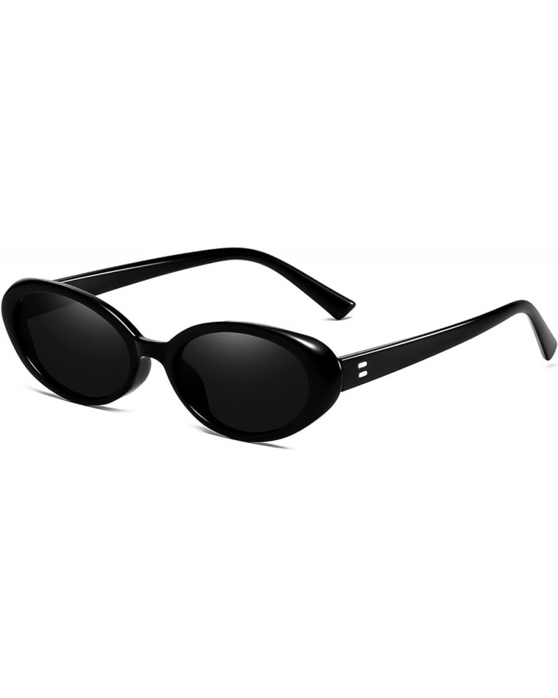 Retro Oval Sunglasses for Women Men Fashion Small Oval Frame Sun Glasses 90s Vintage Style Shades A1 Black/Grey $8.84 Oval