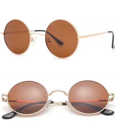 Retro Round Polarized Sunglasses for Women Men Small Metal Frame Circle Hippie Glasses A8* Gold/Brown $8.39 Round