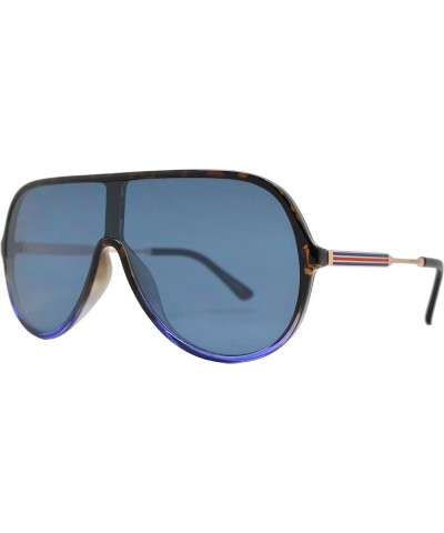 One Piece Flat Lens Flat Top Plastic Sunglasses for Women and Men Tortoise Blue + Blue $10.59 Wayfarer