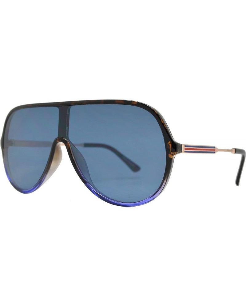 One Piece Flat Lens Flat Top Plastic Sunglasses for Women and Men Tortoise Blue + Blue $10.59 Wayfarer