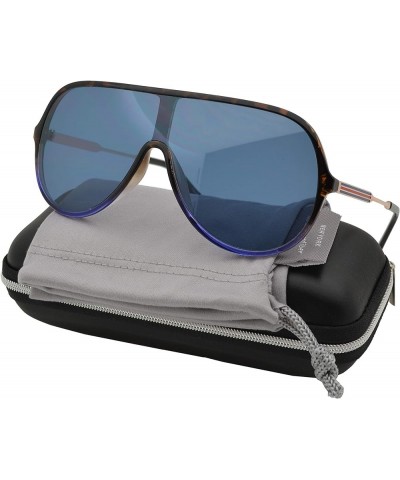 One Piece Flat Lens Flat Top Plastic Sunglasses for Women and Men Tortoise Blue + Blue $10.59 Wayfarer