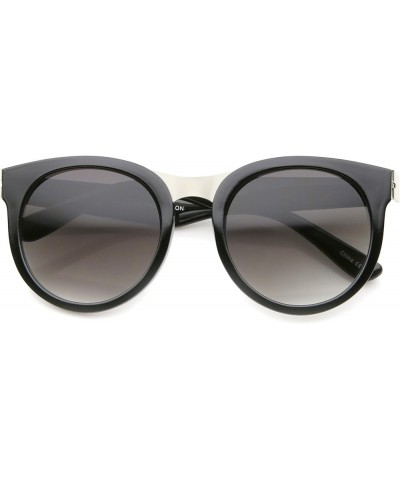 Oversize Metal Nose Bridge Round Lens Horn Rimmed Sunglasses 52mm Black-silver / Lavender $8.63 Wayfarer