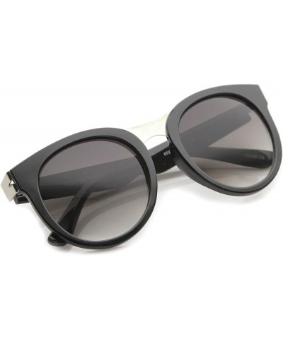 Oversize Metal Nose Bridge Round Lens Horn Rimmed Sunglasses 52mm Black-silver / Lavender $8.63 Wayfarer