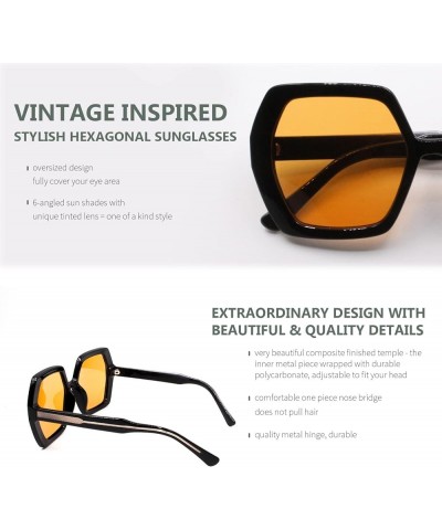 Retro Oversized Hexagon Sunglasses for Women Irregular Trendy 60s Vintage Polygon Sun Glasses for Ladies Black Yellow $13.19 ...