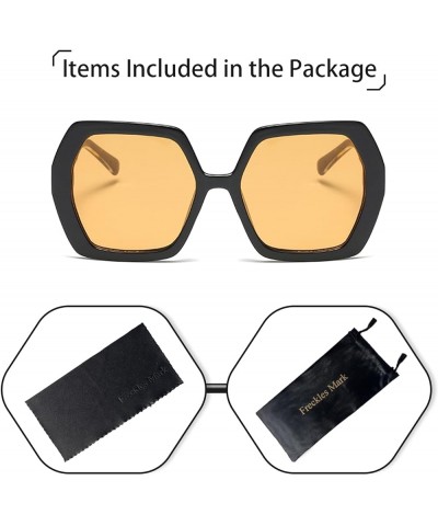 Retro Oversized Hexagon Sunglasses for Women Irregular Trendy 60s Vintage Polygon Sun Glasses for Ladies Black Yellow $13.19 ...