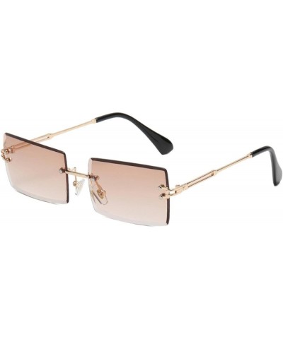 Frameless Trimming Square Gradient Color Marine Clip Sunglasses European and American Fashion Street Shooting Trend Gold/Tea ...