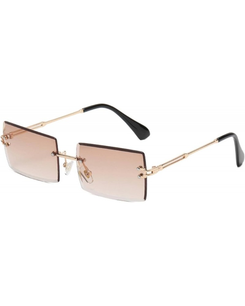 Frameless Trimming Square Gradient Color Marine Clip Sunglasses European and American Fashion Street Shooting Trend Gold/Tea ...